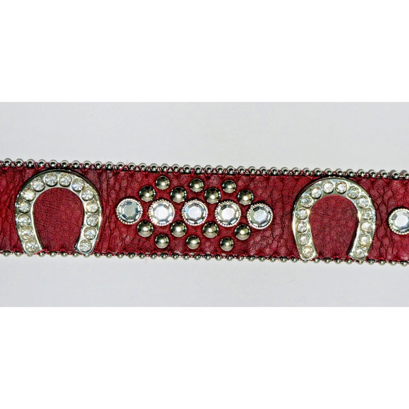 VINTAGE RED BLING WESTERN RHINESTONE CRYSTAL FASHION GENUINE LEATHER 36-37\